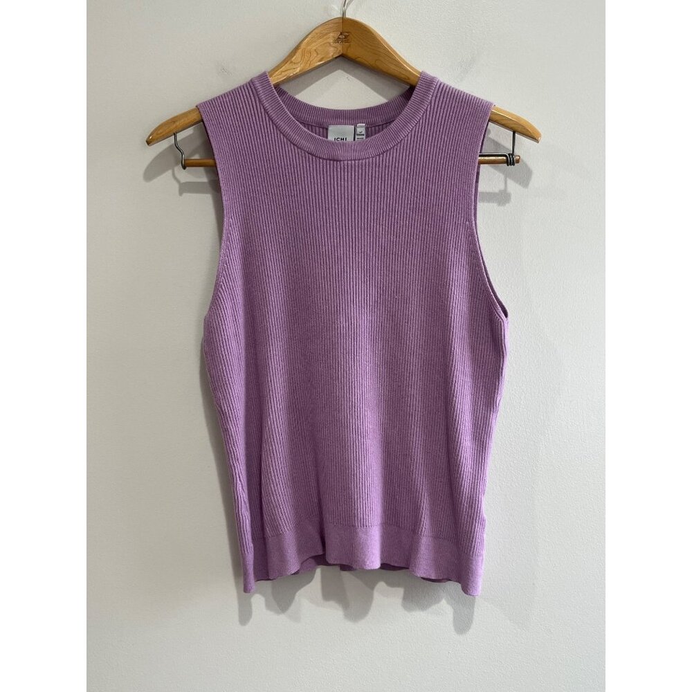 ICHI  Crewneck Sleeveless Sweater Womens M Lilac Ribbed Fitted